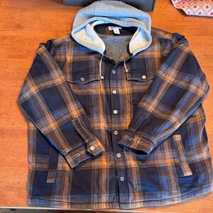 Duluth Trading Co Blue and Brown Plaid Shirt Jacket